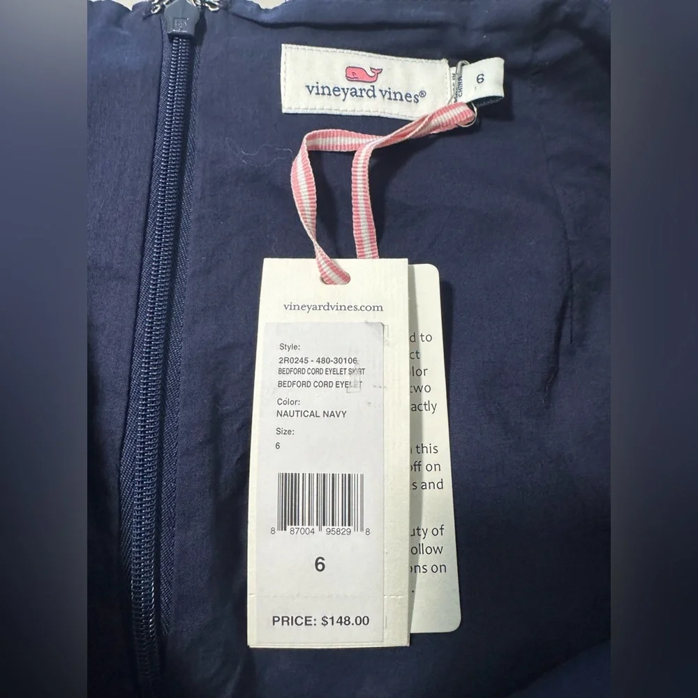 NWT Vineyard Vines Bedford Cord Eyelet Skirt in Nautical Navy Size 6